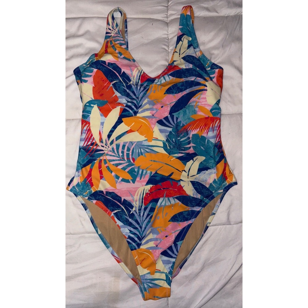 Old Navy Women's Colorful Tropical Print One Piece Swimsuit, Medium